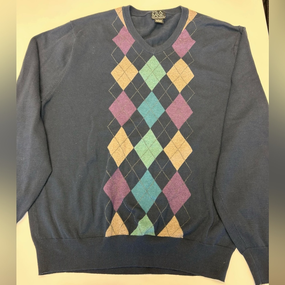 Jos. A. Bank 100% Cotton Argyle Sweater Size Large